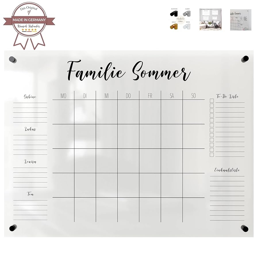 Wunsch Kalender Personalisierter Wandkalender W hlbar 3 Bis 5 Namen Wiederverwendbarer Kalender Aus Acrylglas Familienplaner Abwischbar Als Hingucker F r Jeden Raum Amazon de B robedarf Schreibwaren