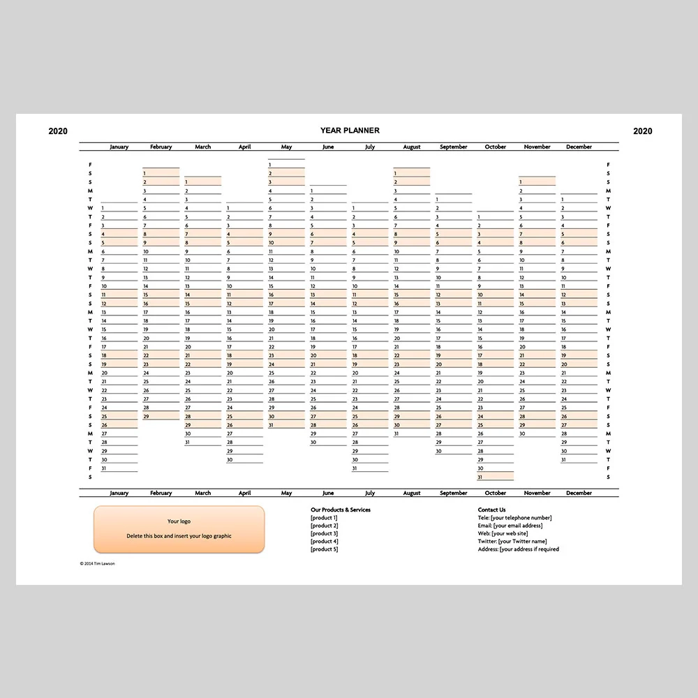 Year Planner Template 2020 Excel Printable File Infozio