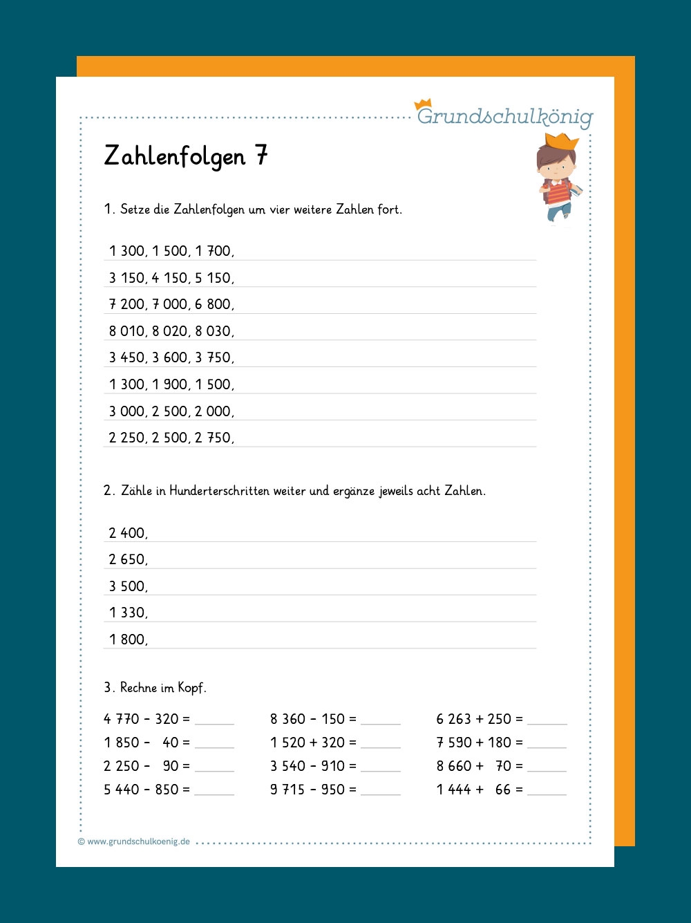 Arbeitsblätter Zahlen Folge 4. Klasse