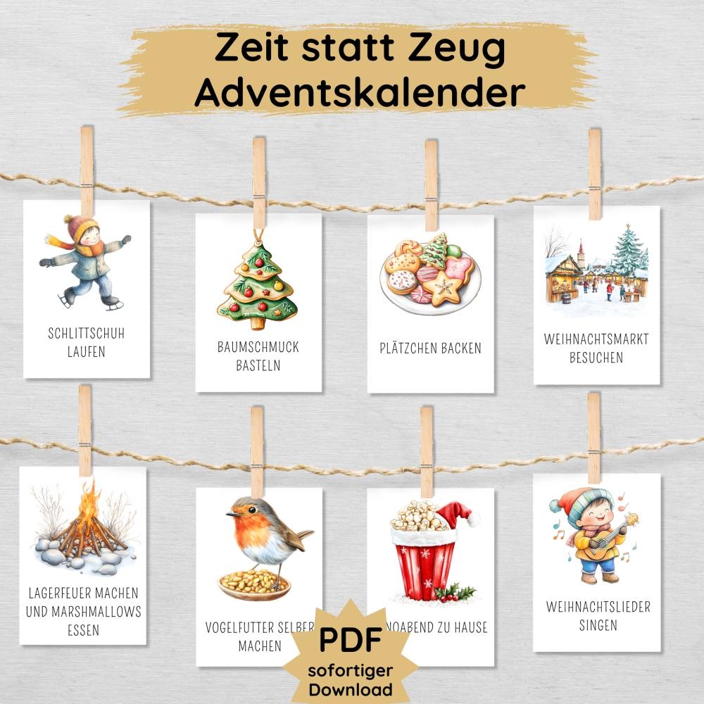 Zeit Statt Zeug Adventskalender F r Kinder Zum Ausdrucken Mit 31 Abwechslungsreichen Adventskarten