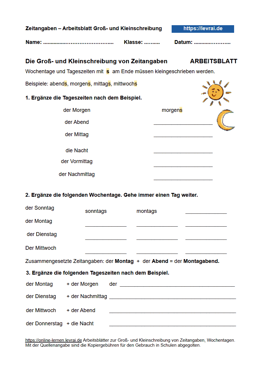 Zeitangaben Übungen Arbeitsblätter
